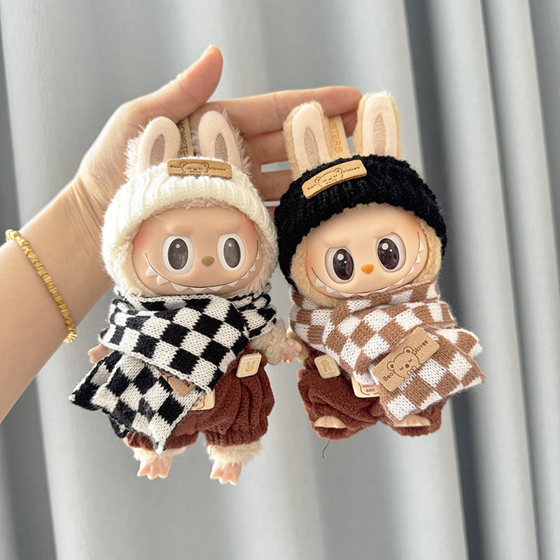 [Clothes only] First and second generation Labubu clothes pendant Labubu sitting party baby clothes plaid scarf overalls