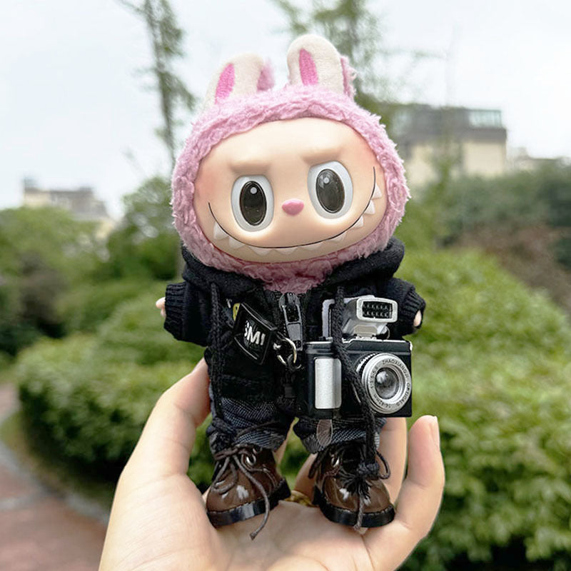 [Clothes only] 17cm Rab cloth pendant labubu doll keychain baby clothes zipper sweater camera pack