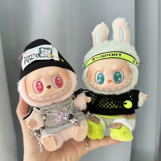 Clothes only] First/second generation Labubu clothes pendant Labubu sitting party baby clothes hip-hop women's tennis clothes
