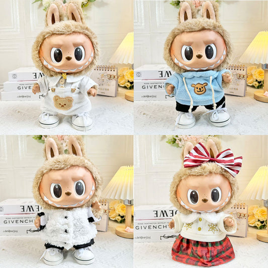 38Cm Labubu vinyl plush doll clothes for Labubu doll clothes cow coat blue bear sweater