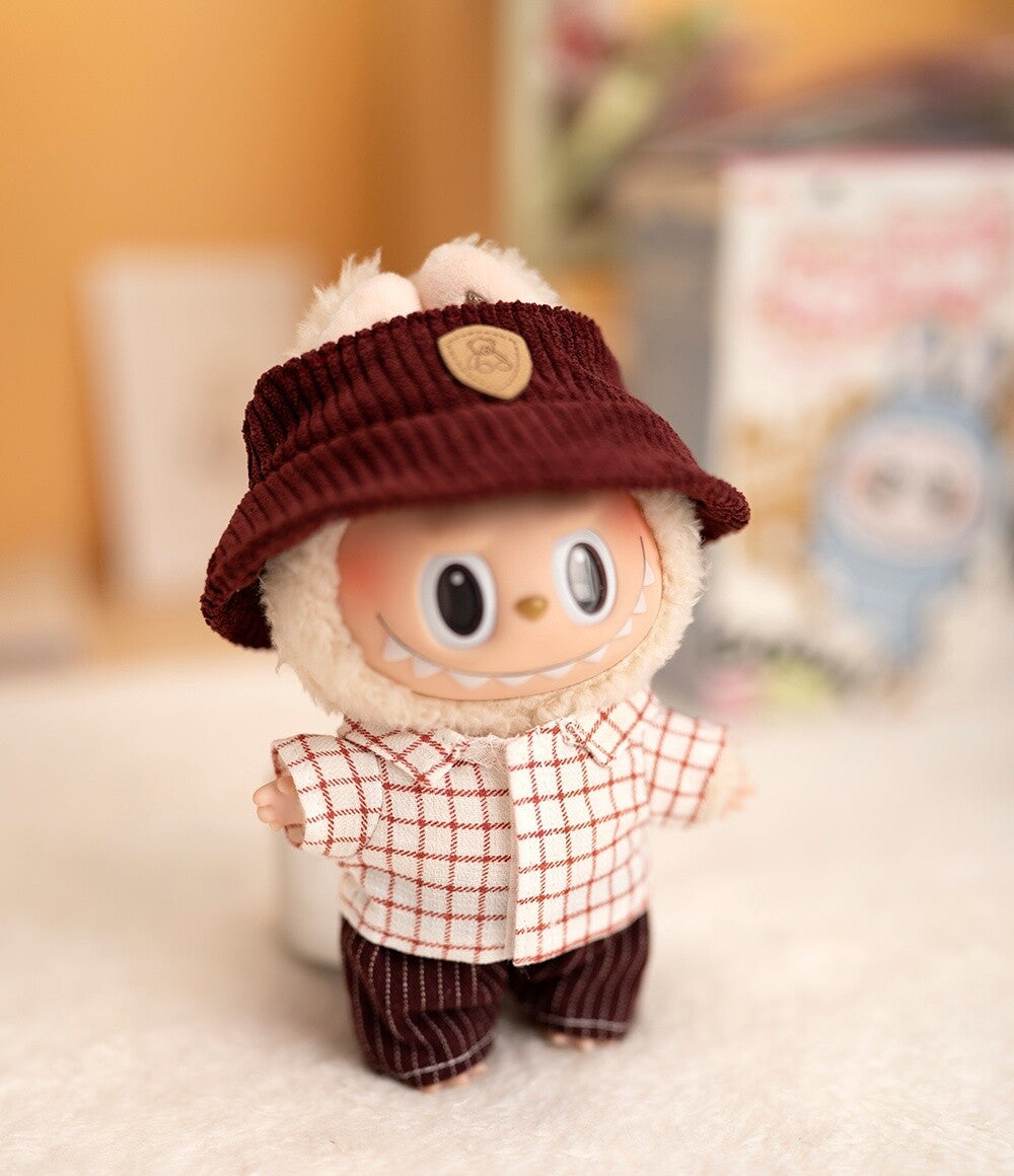 仅衣服] 一二代钥匙扣Labubu衣服挂件拉布布配饰格子休闲三件套萌