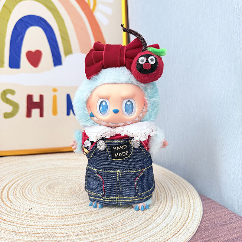 [Clothes only] One, two and three generations Labubu clothes pendant Labubu sitting baby clothes calf denim strap set