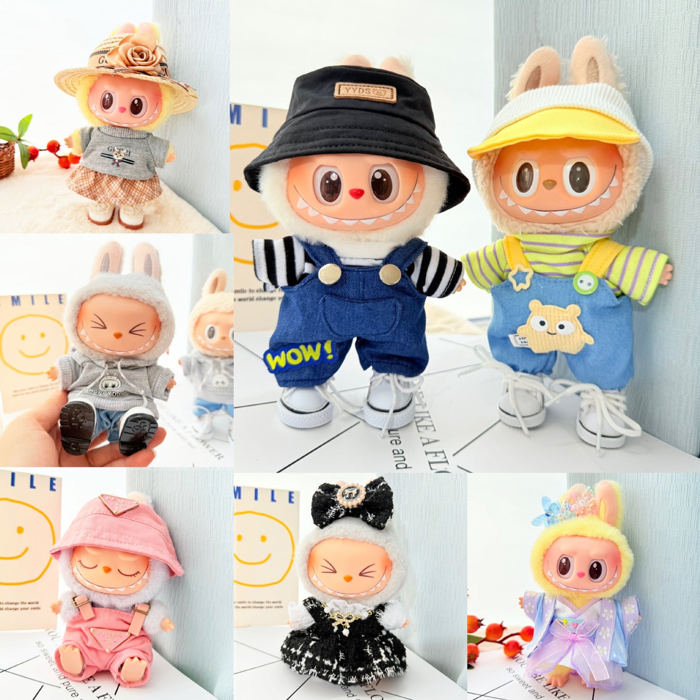 [Clothes only] First/second generation Labubu clothes pendant Labubu sitting party baby clothes pendant strawberry bear cute