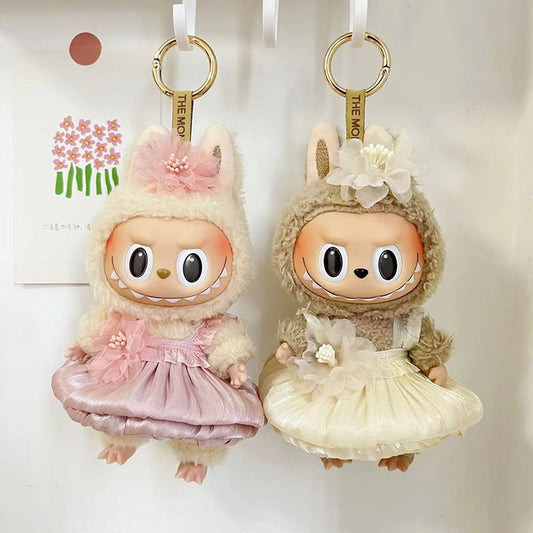 [Clothes only] 15cm pendant blind box with Labubu keychain doll dress, cute clothes.