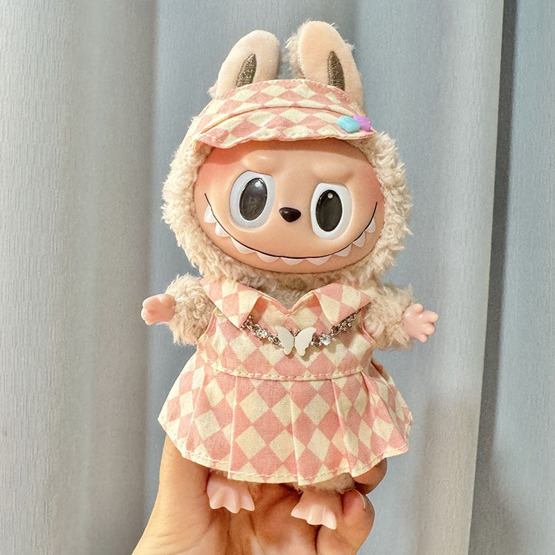 [Clothes only] 17cm pendant Labubu clothes Labubu doll rhombus overalls dress couple outfit