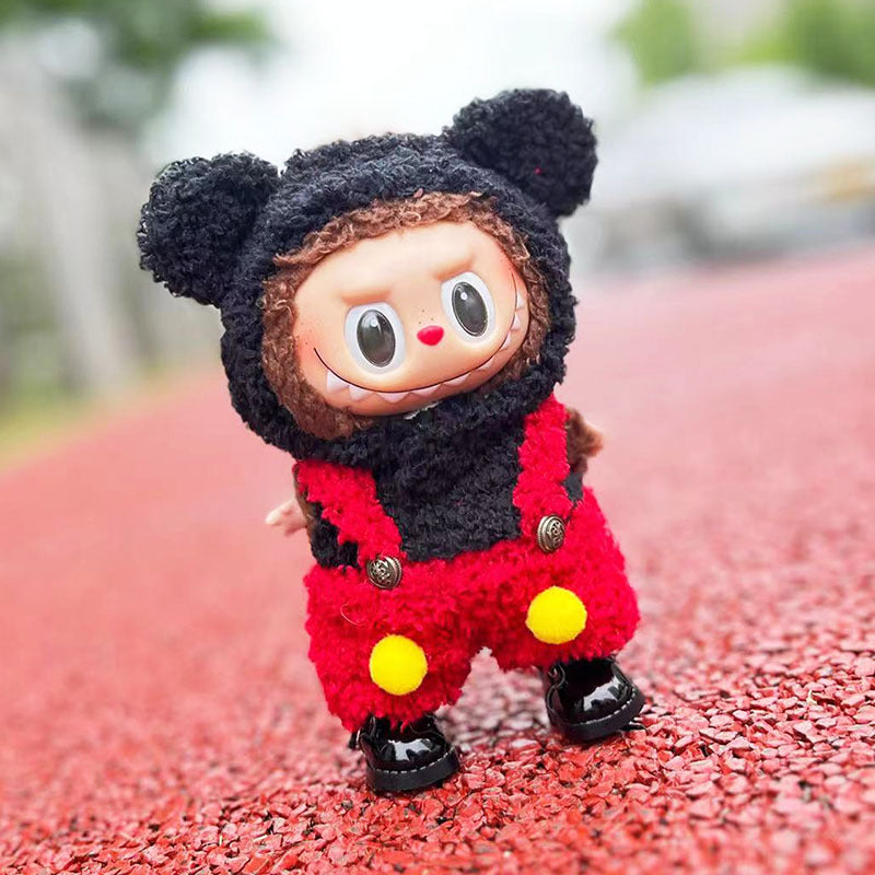 Clothes only] Baby clothes 17cm pendant blind box Labubu clothes Labubu doll for red and black Mickey suit