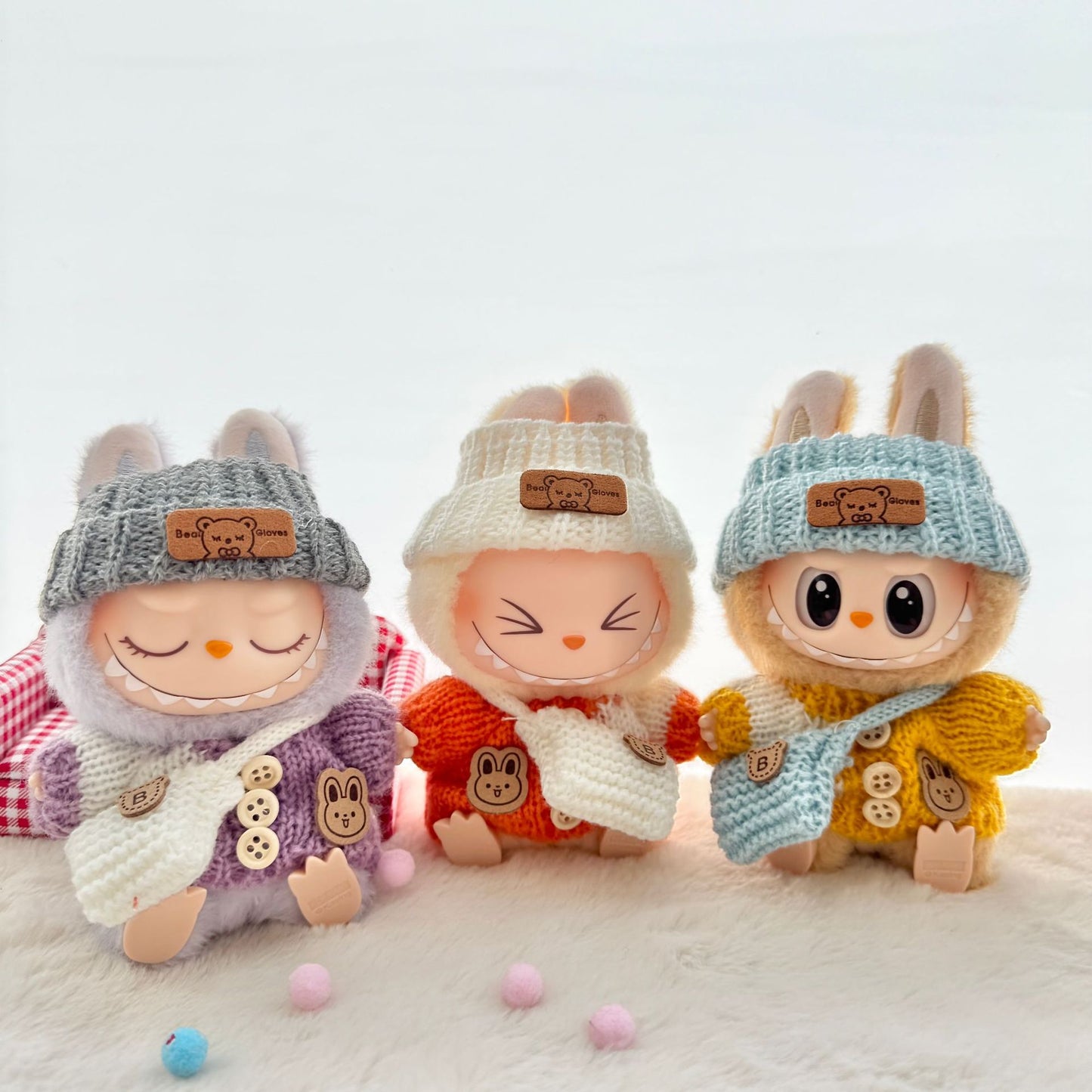 [Clothes only] The first, second and third generation keychain Labubu clothes pendant Labubu baby clothes striped buttons sweater set.