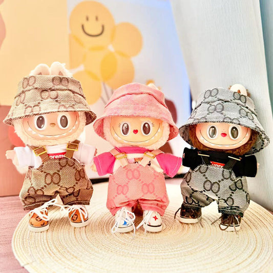 [Clothes only] First and second generation Labubu clothes pendant Labubu sitting baby clothes 8-character plaid overalls set