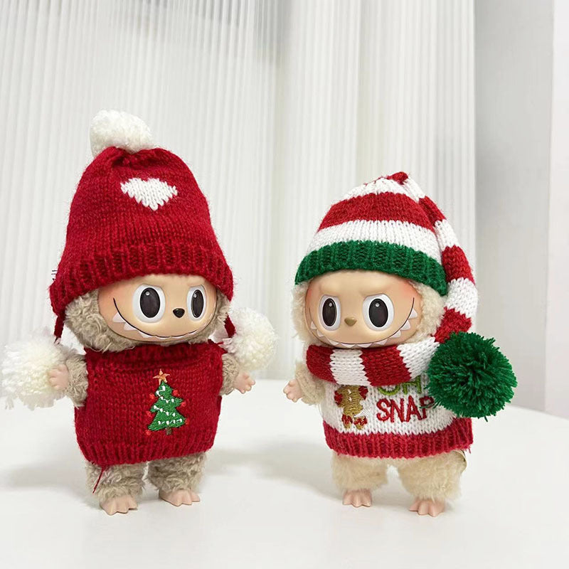 [Clothes only] 15cm Labubu Christmas clothes blind box Macaron Labubu pendant sweater hat set