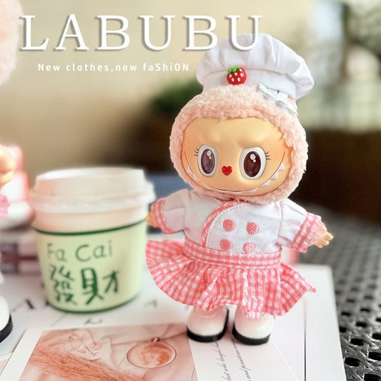 [Clothes only] 17cm Labubuwa clothes LABUBU blind box sitting party one, two, three generations of strawberry cook clothes