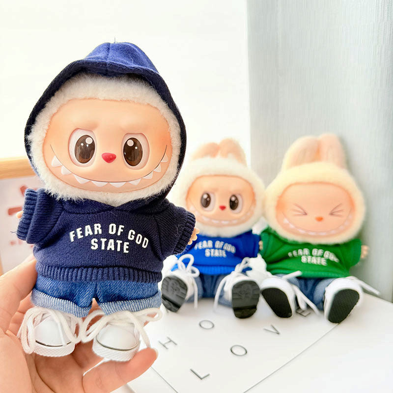 [Clothes only] First and second generation keychain Labubu clothes pendant Labubu baby clothes three-color hooded sweater set