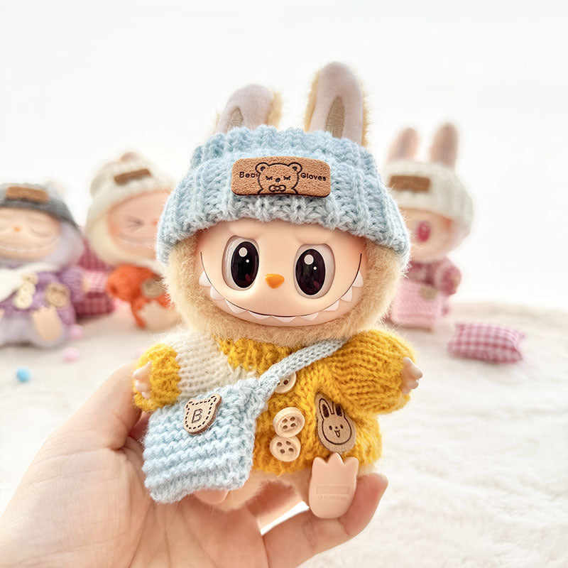 [Clothes only] The first, second and third generation keychain Labubu clothes pendant Labubu baby clothes striped buttons sweater set.