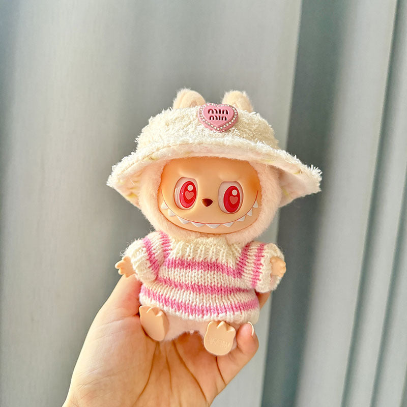 [Clothes only] One, two and three generations of keychains Labubu clothes pendant Labubu sitting party pink and white striped sweater