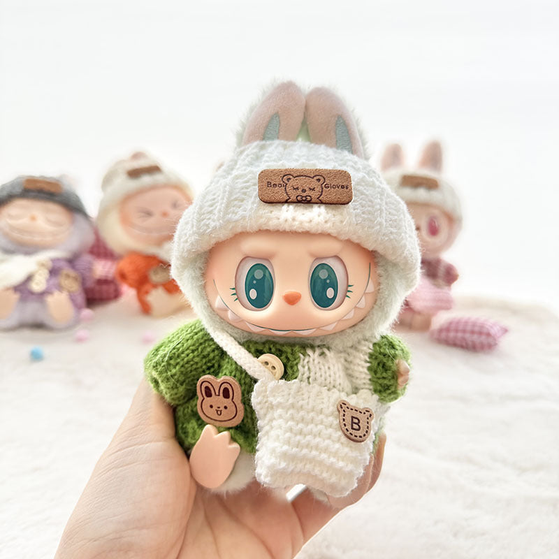 [Clothes only] The first, second and third generation keychain Labubu clothes pendant Labubu baby clothes striped buttons sweater set.