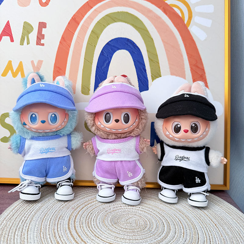 The first, second and third generation Labubu clothes pendant Labubu sitting party baby clothes peaked cap LA sports suit trend