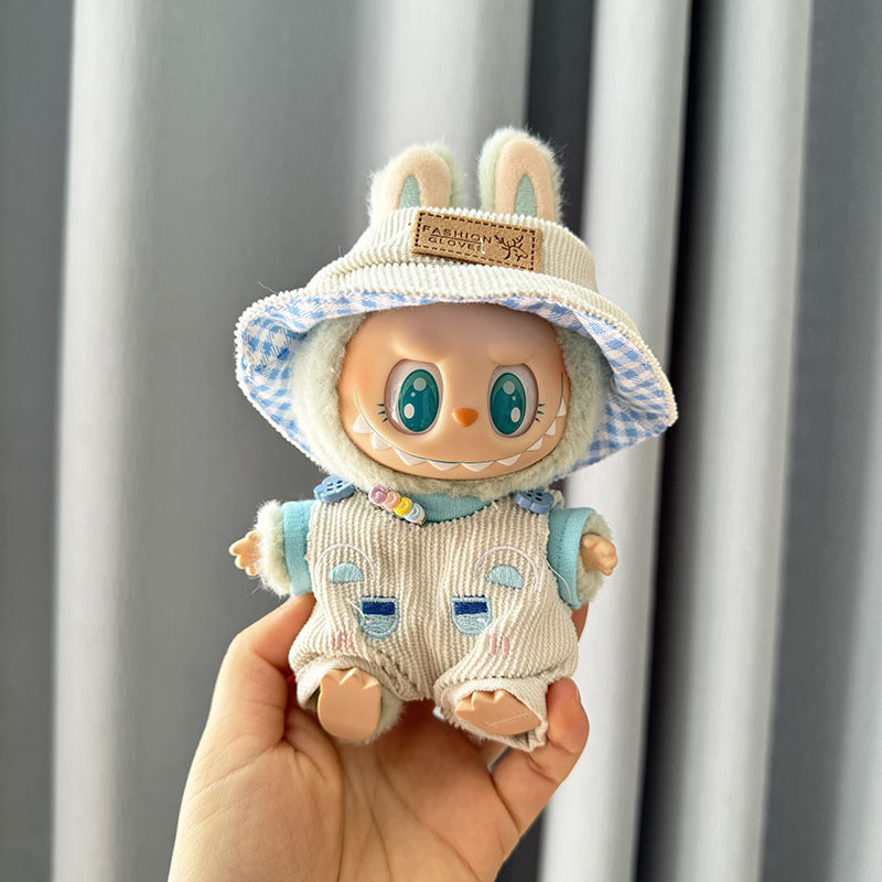 Clothes only] First and second generation Labubu clothes pendant Labubu sitting party baby clothes blackened overalls set