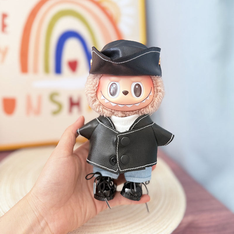 Clothes only] First and second generation Labubu clothes pendant Labubu sitting baby clothes leather clothes urban letter overalls
