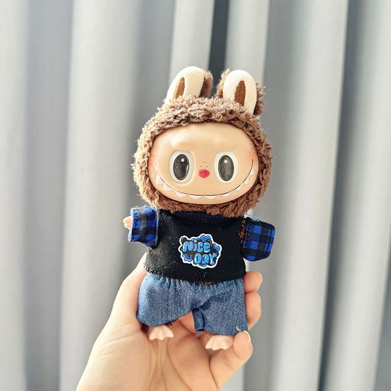 [Clothes only] First and second generation keychain Labubu clothes pendant Labubu baby clothes plaid hanging sleeve shirt creative cute
