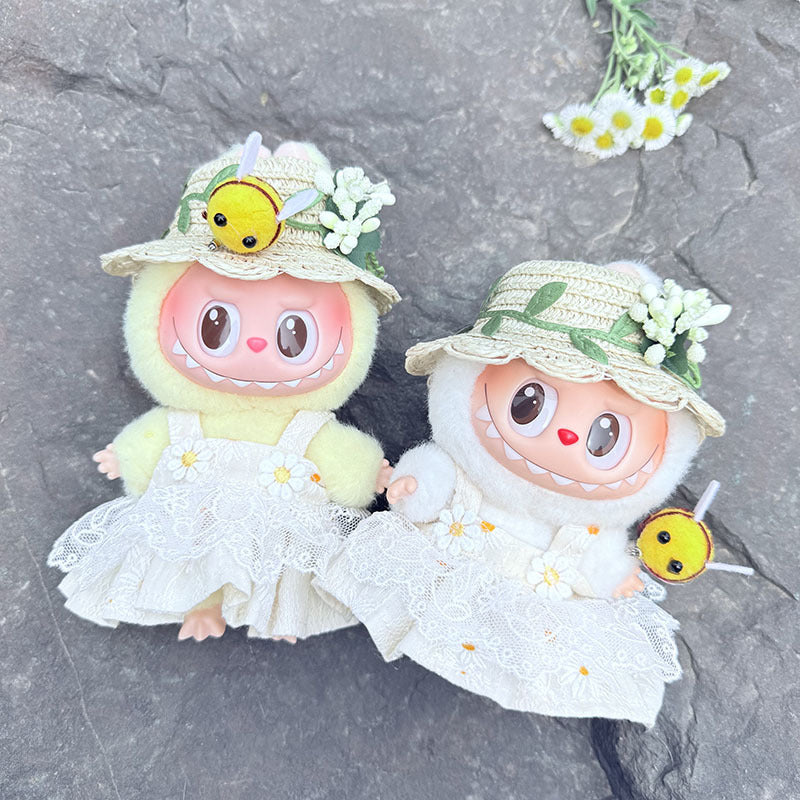 [Clothes only] First and second generation keychain Labubu clothes pendant Labubu baby clothes, daisy blooming straw hat set.