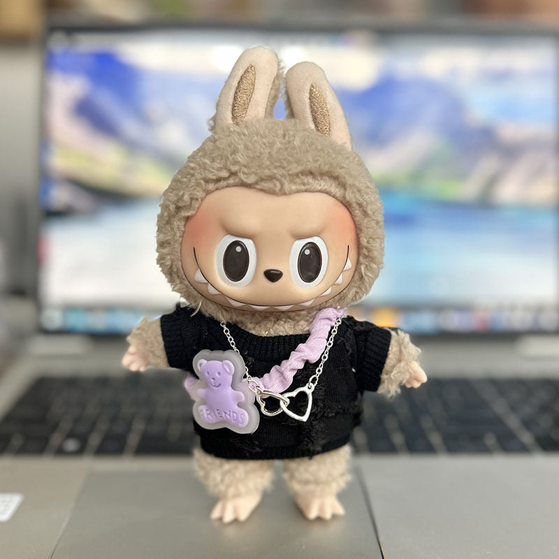 [Clothes only] 17cm pendant, Labubu clothes, keychain Labubu doll, replacement baby clothes, dinosaur onesie.