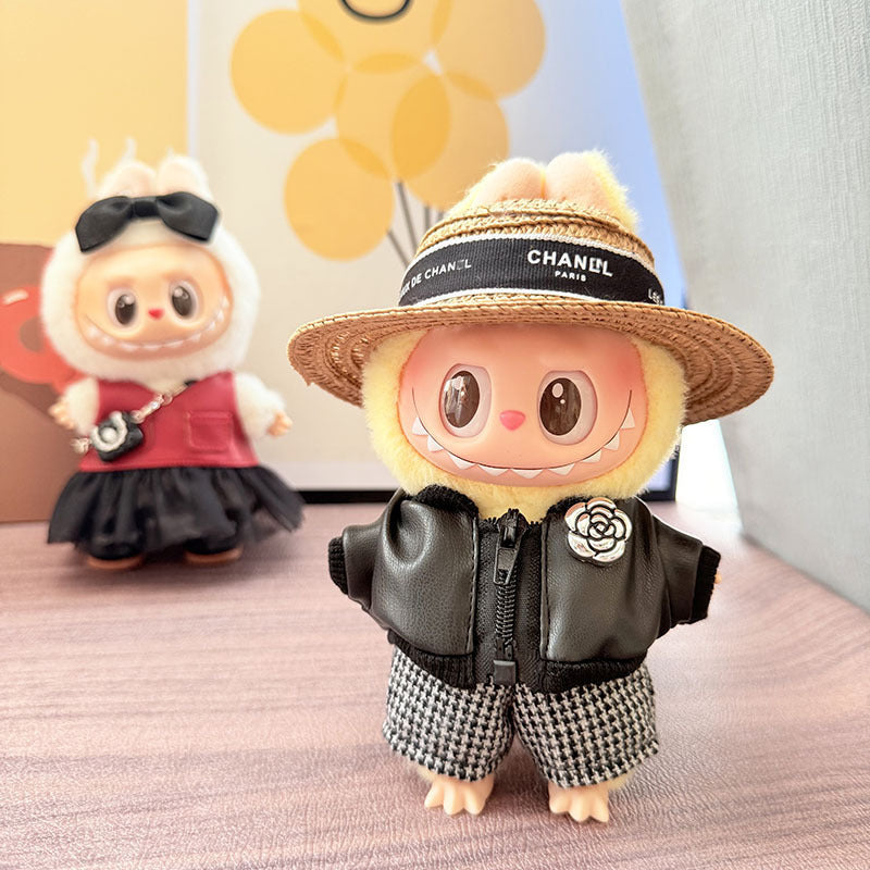 [Clothes only] 17cm pendant rabub clothes sweet and spicy black yarn skirt straw hat set labubu doll clothes cute