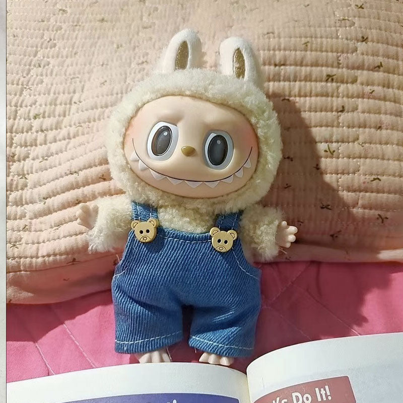 [Clothes only] 17cm bag hanging Labubu blind box Macaron Labubu cow set plush doll