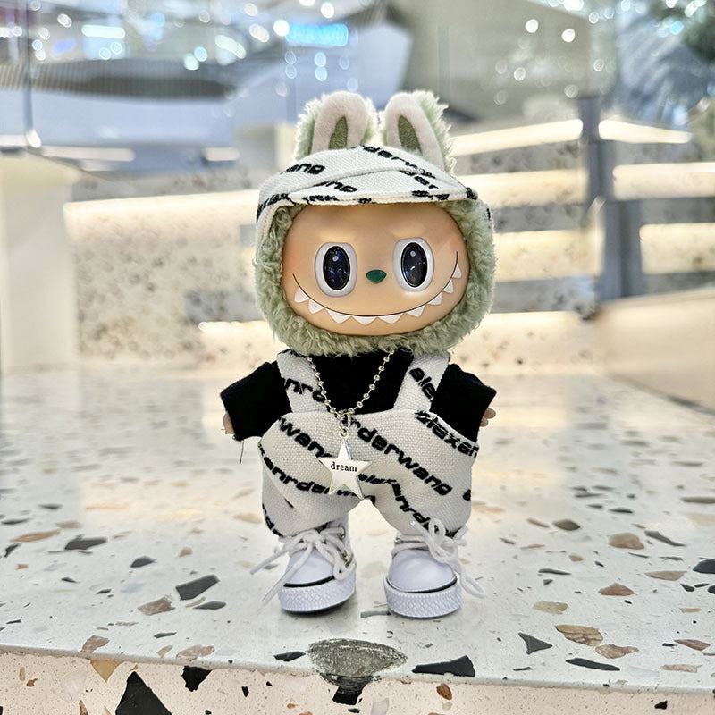 [Clothes only] First and second generation keychain Labubu clothes pendant Labubu cloth for cool letter overalls set