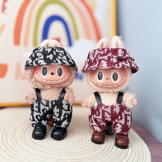 Clothes only] First and second generation Labubu clothes pendant Labubu sitting baby clothes leather clothes urban letter overalls