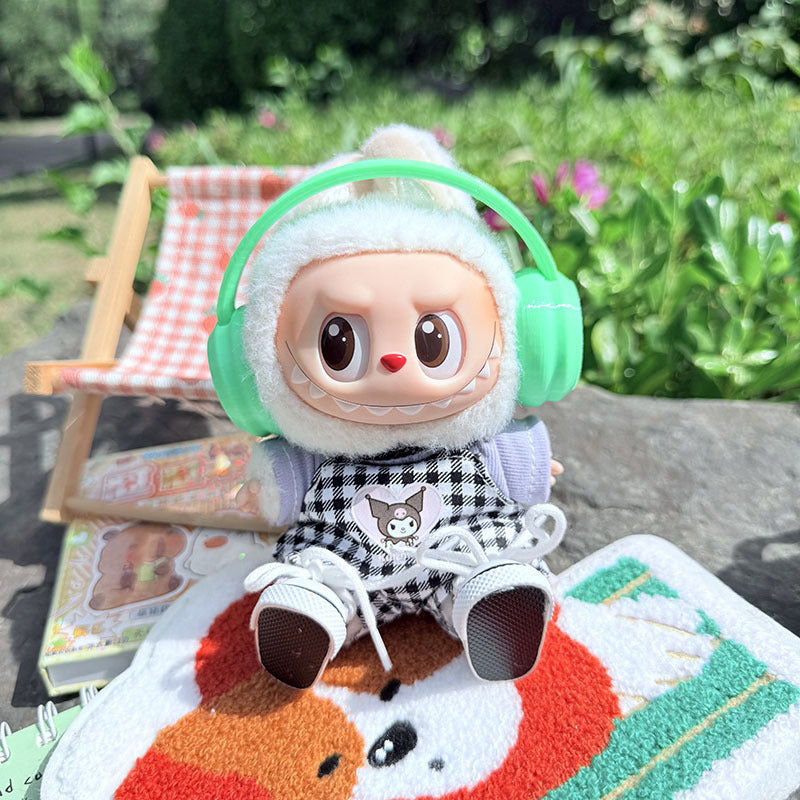 [Clothes only] First and second generation keychain Labubu clothes pendant Labubu baby clothes, earphones plaid picnic clothes.