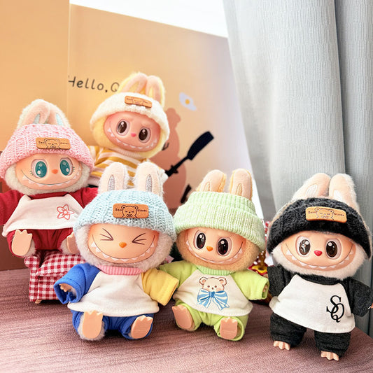 [Clothes only] First and second generation keychain Labubu clothes pendant Labubu baby clothes casual two-piece T-shirt set