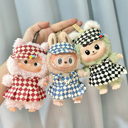 [Clothes only] 17cm pendant Labubu clothes Labubu doll rhombus overalls dress couple outfit