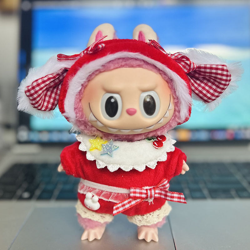 [Clothes only] 17cm pendant, Labubu clothes, keychain Labubu doll, replacement baby clothes, dinosaur onesie.