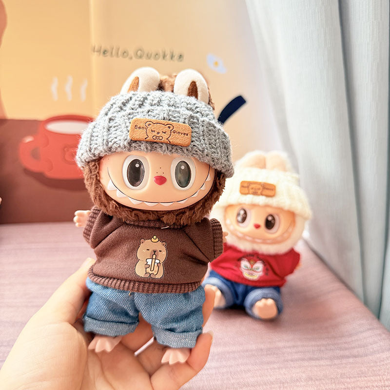 [Clothes only] First and second generation keychain Labubu clothes pendant Labubu baby clothes casual two-piece T-shirt set