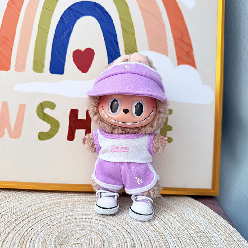 The first, second and third generation Labubu clothes pendant Labubu sitting party baby clothes peaked cap LA sports suit trend