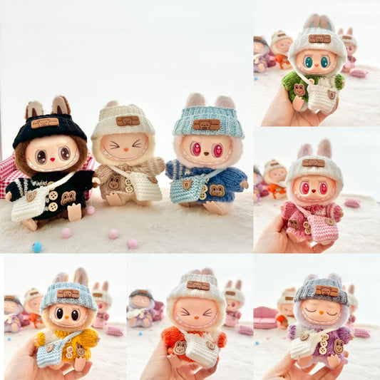 [Clothes only] The first, second and third generation keychain Labubu clothes pendant Labubu baby clothes striped buttons sweater set.