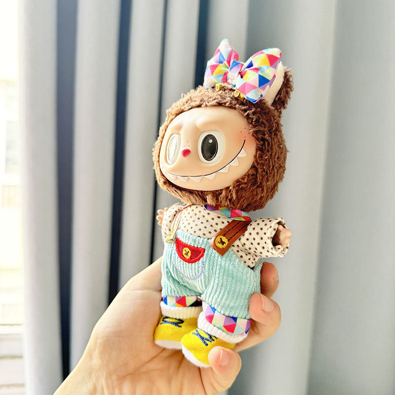 [Clothes only] First and second generation keychain Labubu clothes pendant Labu cloth color triangular brown polka dot strap set