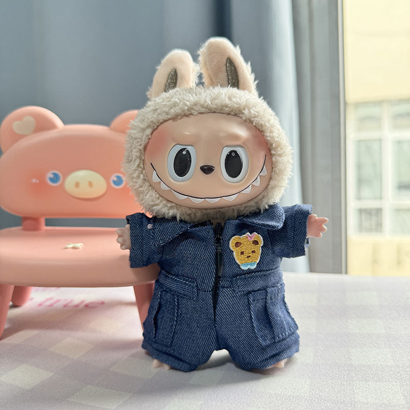 Clothes only] First-generation and second-generation blind box Labubu clothes keychain Labubu baby clothes denim tooling jumpsuit