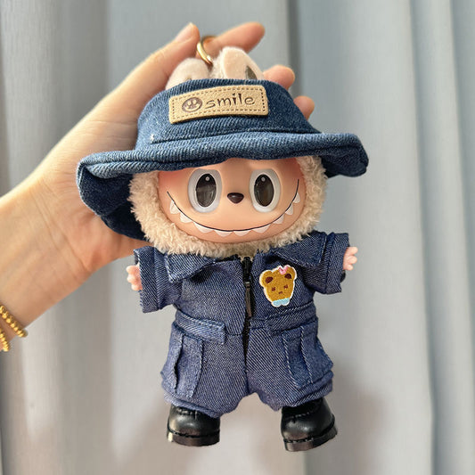 Clothes only] First-generation and second-generation blind box Labubu clothes keychain Labubu baby clothes denim tooling jumpsuit