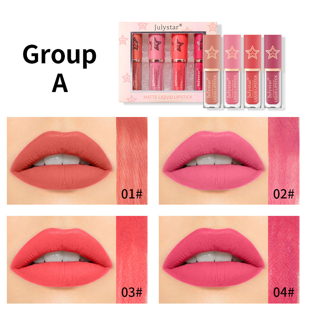 European and American makeup matte non-fading non-stick cup lip glaze kit natural three-dimensional hydrating and long-lasting lipstick set