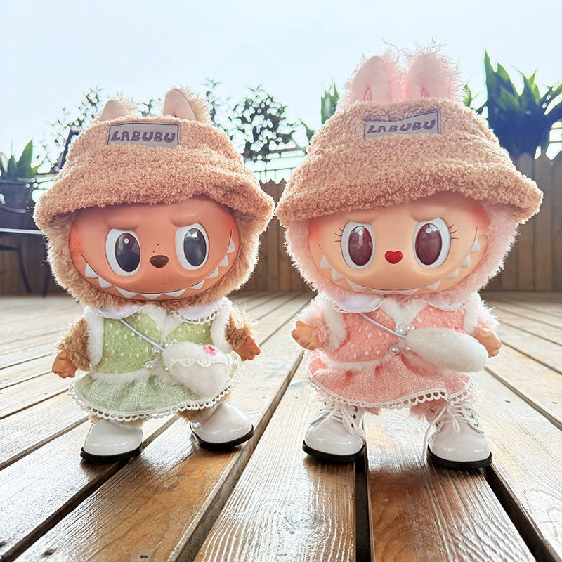 38Cm Labubu plush doll dress for Labubu doll MOKOKO sweetheart pearl cream dress