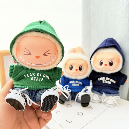 [Clothes only] First and second generation keychain Labubu clothes pendant Labubu baby clothes three-color hooded sweater set