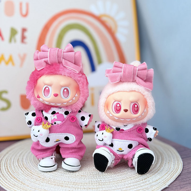 [Clothes only] One, two and three generations Labubu clothes pendant Labubu sitting baby clothes polka dot pink Merlot jumpsuit