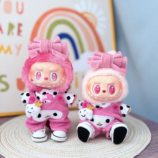 [Clothes only] One, two and three generations Labubu clothes pendant Labubu sitting baby clothes polka dot pink Merlot jumpsuit