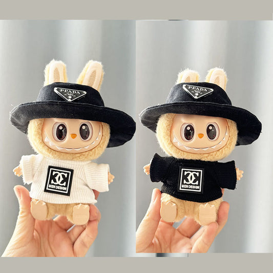 [Clothes only] First and second generation Labubu clothes pendant Labubu sitting party baby clothes Chanel shirt + black hat