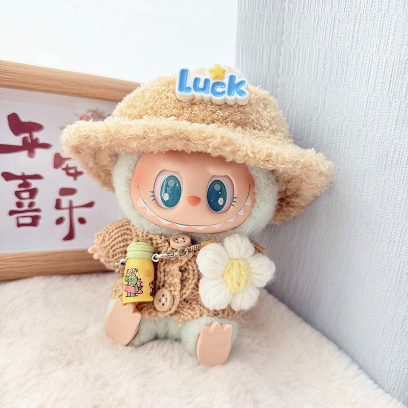 [Clothes only] Labubu clothes pendant Labubu sitting baby clothes khaki wood buckle sweater luck hat set cute