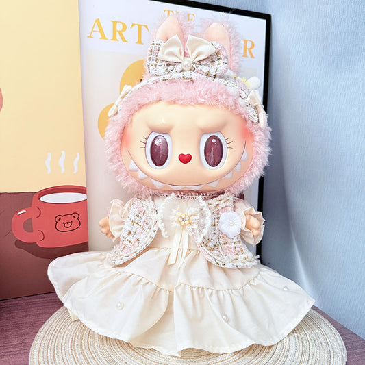 38Cm Labubu vinyl plush doll clothes for Labubu doll clothes flower sugar puff skirt set