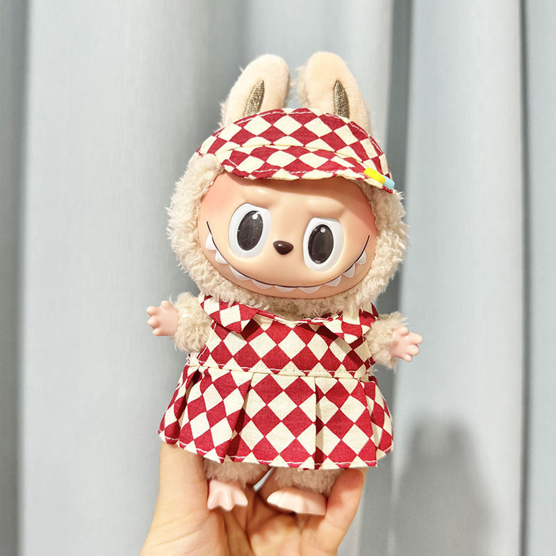 [Clothes only] 17cm pendant Labubu clothes Labubu doll rhombus overalls dress couple outfit