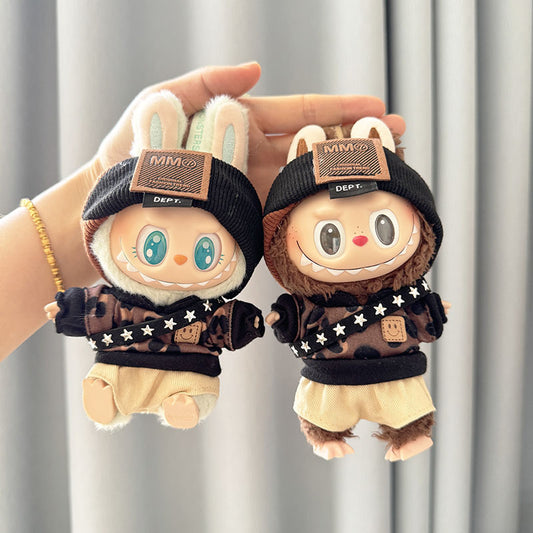 [Clothes only] First and second generation Labubu clothes pendant Labubu sitting party baby clothes leopard silk four-piece set cool and handsome
