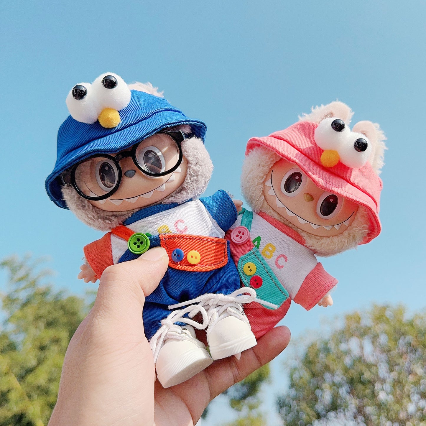 [Clothes only] First and second generation keychain Labubu clothes pendant Labubu single shoulder ABC overalls pants set Moe