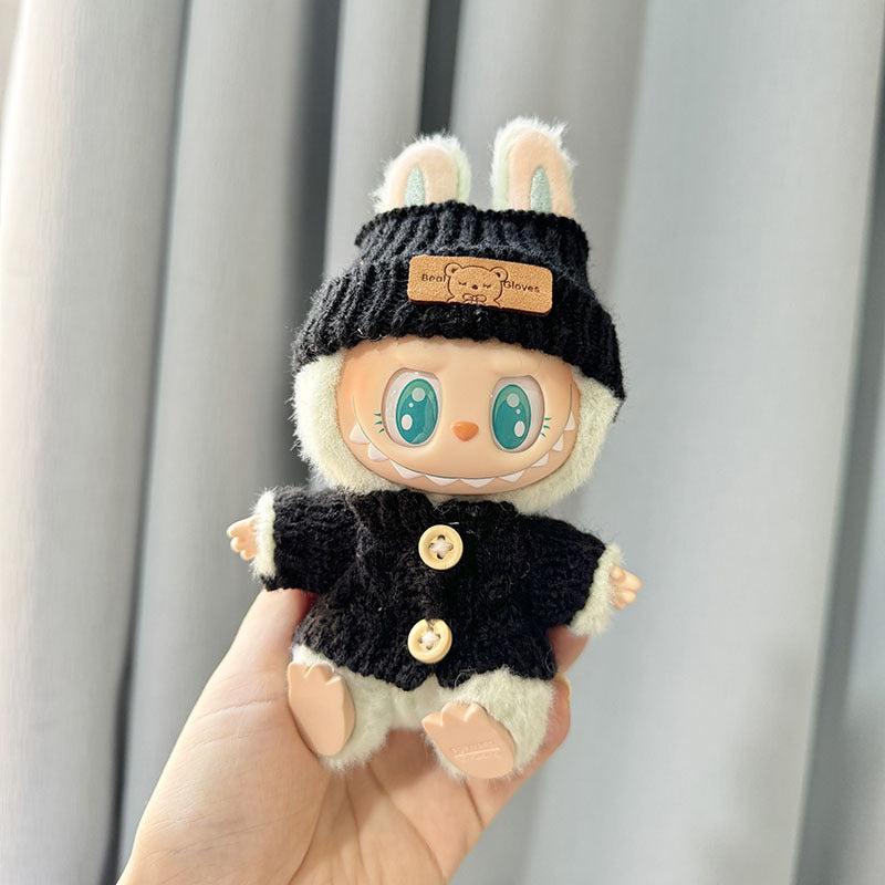 [Clothes only] Second-generation keychain Labubu clothes pendant Labubu sitting party wooden buckle sweater set